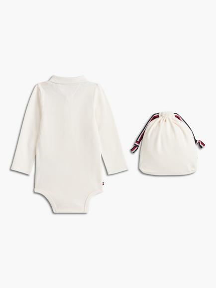 Tommy Hilfiger Baby Long Sleeve Polo Bodysuit, White - view 2, White