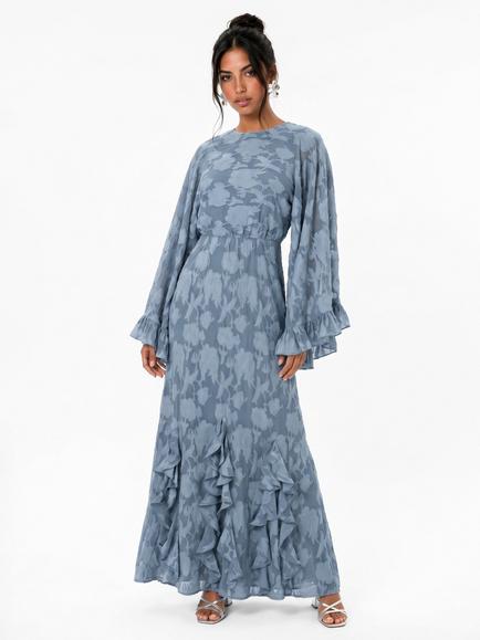 Anaya With Love Floral Burnout Long Sleeve Maxi Dress, Opal Blue, Opal Blue