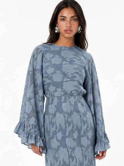 Anaya With Love Floral Burnout Long Sleeve Maxi Dress, Opal Blue - view 2, Opal Blue