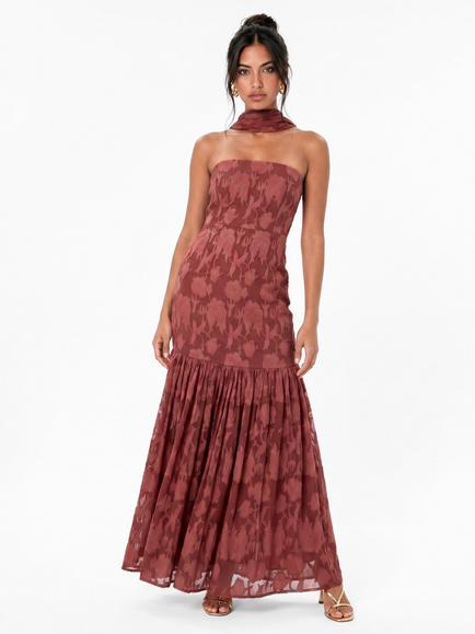 Anaya With Love Floral Burnout Bandeau Maxi Dress, Rusted Rose, Rusted Rose
