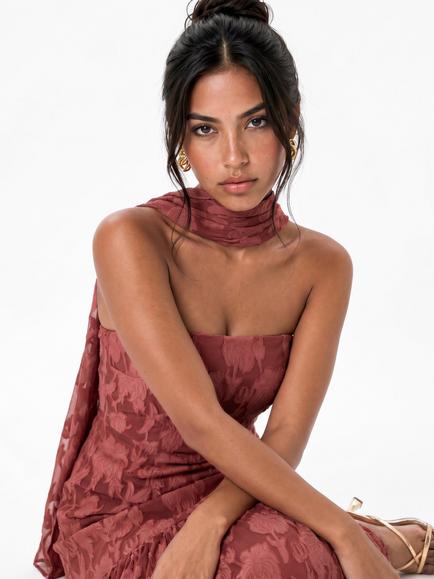 Anaya With Love Floral Burnout Bandeau Maxi Dress, Rusted Rose - view 2, Rusted Rose