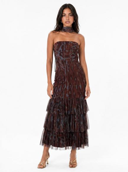 Anaya With Love Bandeau Animal Tulle Midaxi Dress, Multi, Multi