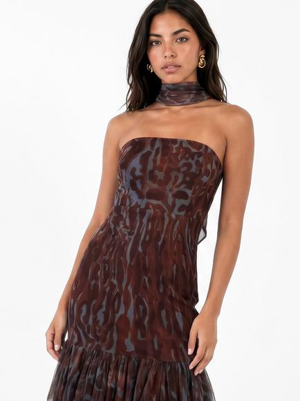 Anaya With Love Bandeau Animal Tulle Midaxi Dress, Multi - view 2, Multi