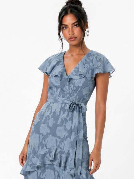Anaya With Love Floral V-Neck Ruffle Maxi Dress, Opal Blue - view 2, Opal Blue