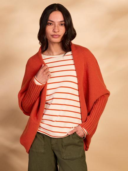 Celtic & Co. Geelong Wool Supersoft Cocoon Cardigan, Chocolate, Burnt Orange