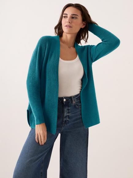 Celtic & Co. Studio Longline Ribbed Edge to Edge Cardigan, Teal - view 2, Teal