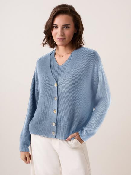 Celtic & Co. Studio Slouchy Ribbed V-Neck Cardigan, Coastal Grey