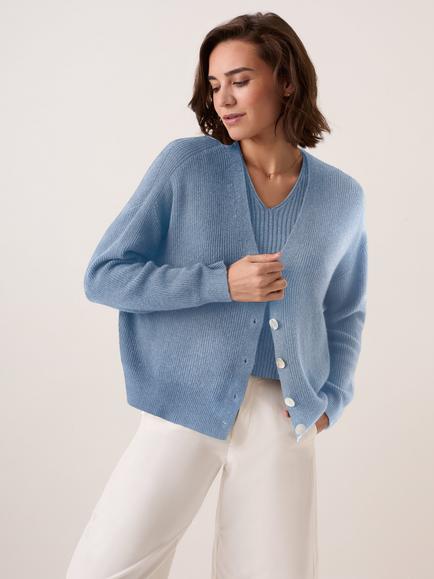 Celtic & Co. Studio Slouchy Ribbed V-Neck Cardigan - view 2, Coastal Grey