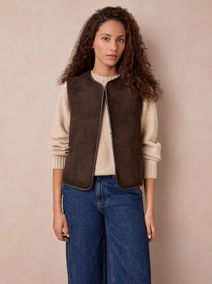 Celtic & Co. Edge to Edge Reversible Sheepskin Suede Gilet, Brown, Brown