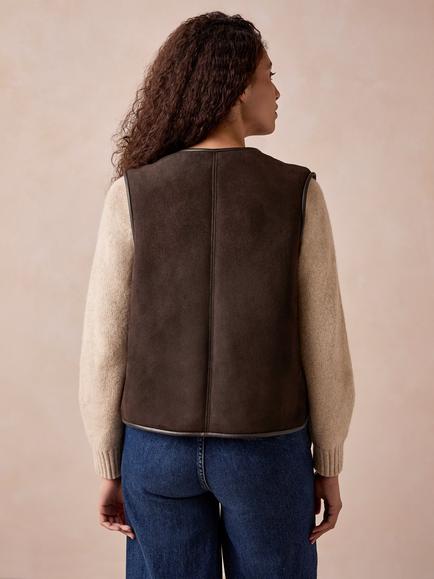 Celtic & Co. Edge to Edge Reversible Sheepskin Suede Gilet, Brown - view 2, Brown