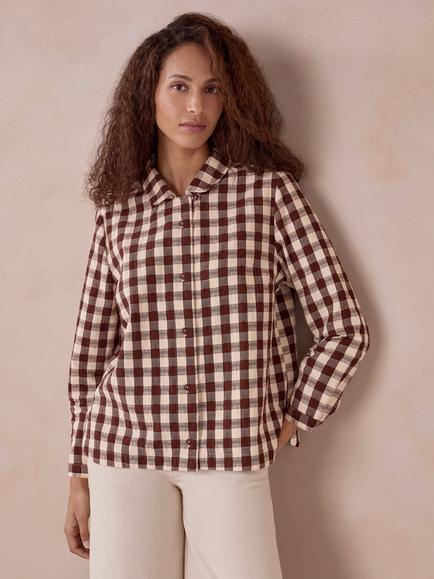 Celtic & Co. Gingham Button Through Shirt, Chocolate, Chocolate