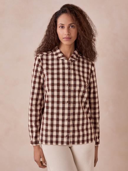 Celtic & Co. Gingham Button Through Shirt, Chocolate - view 2, Chocolate