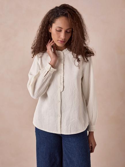 Celtic & Co. Textured Cotton Frill Collar Shirt, Chalk, Chalk