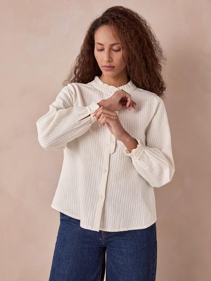 Celtic & Co. Textured Cotton Frill Collar Shirt, Chalk - view 2, Chalk