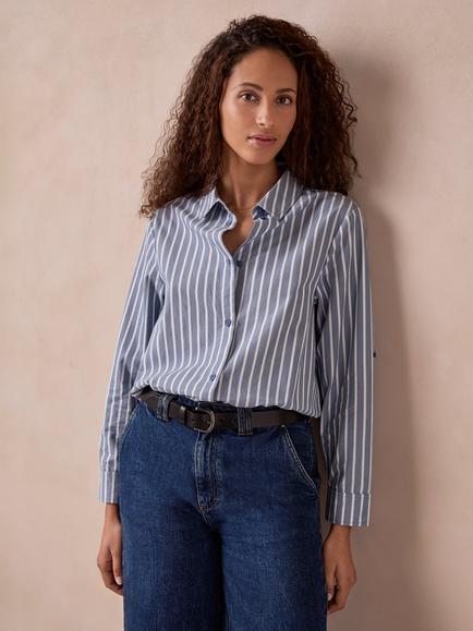 Celtic & Co. Striped Relaxed Fit Cotton Shirt, Blue, Blue