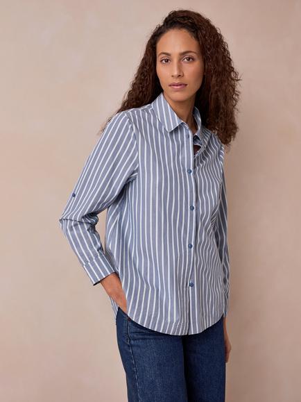 Celtic & Co. Striped Relaxed Fit Cotton Shirt, Blue - view 2, Blue