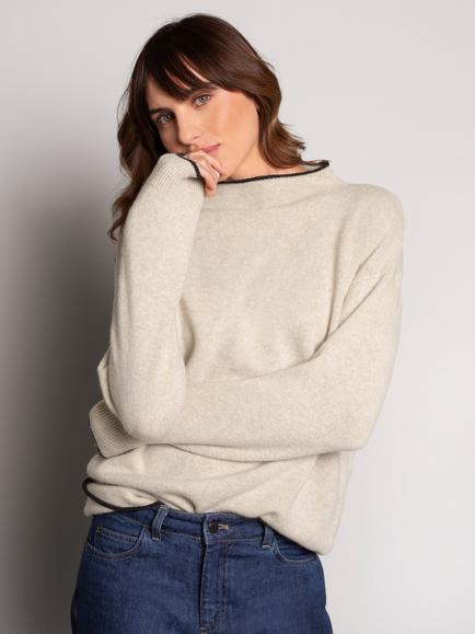 Celtic & Co. Merino Wool Felted Funnel Neck Jumper, Oatmeal/Charcoal, Oatmeal/Charcoal