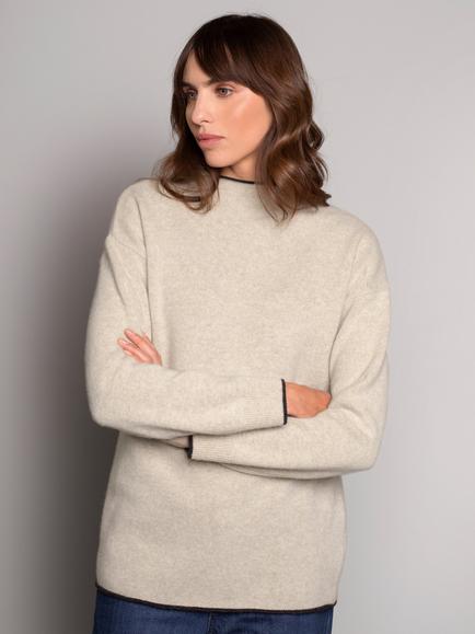 Celtic & Co. Merino Wool Felted Funnel Neck Jumper, Oatmeal/Charcoal - view 2, Oatmeal/Charcoal