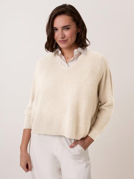 Celtic & Co. Studio Slouchy Ribbed V-Neck Jumper, Ecru