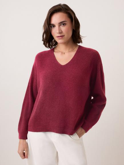 Celtic & Co. Studio Slouchy Ribbed V-Neck Jumper, Wine