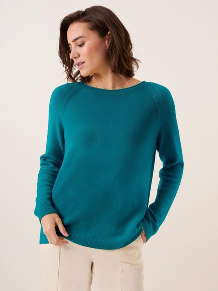 Celtic & Co. Studio Roll Edge Crew Neck Jumper, Teal