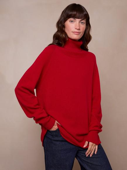 Celtic & Co. Geelong Slouch Roll Neck Jumper, Pillarbox Red