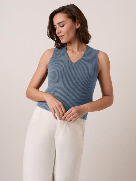 Celtic & Co. Studio Ribbed V-Neck Tank Top, Coastal Grey, Coastal Grey