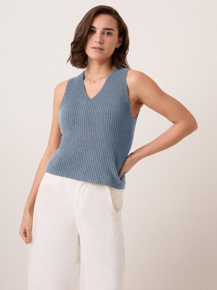 Celtic & Co. Studio Ribbed V-Neck Tank Top, Coastal Grey - view 2, Coastal Grey