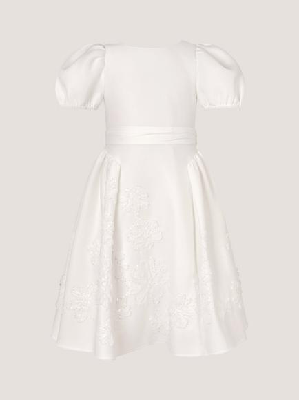 Monsoon Kids' Puff Sleeve Floral Embellished Party Dress, Ivory - view 2, Ivory