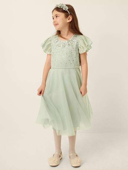 Monsoon Kids' Keisa Embellished Lace Party Dress, Sage, Sage