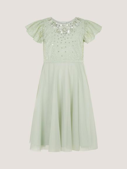 Monsoon Kids' Keisa Embellished Lace Party Dress, Sage - view 2, Sage