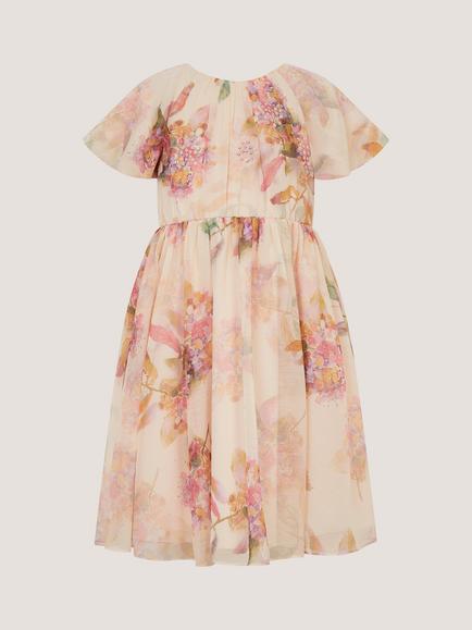 Monsoon Kids' Leila Flutter Sleeve Glitter Floral Dress, Multi - view 2, Multi