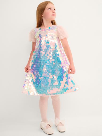 Monsoon Kids' Short Sleeve Mermaid Sequin Dress, Multi, Multi