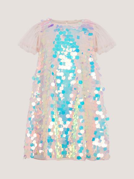 Monsoon Kids' Short Sleeve Mermaid Sequin Dress, Multi - view 2, Multi