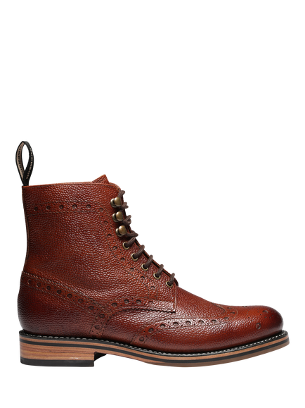Grenson Fred Leather Lace Up Brogue Ankle Boots, Cognac, Cognac