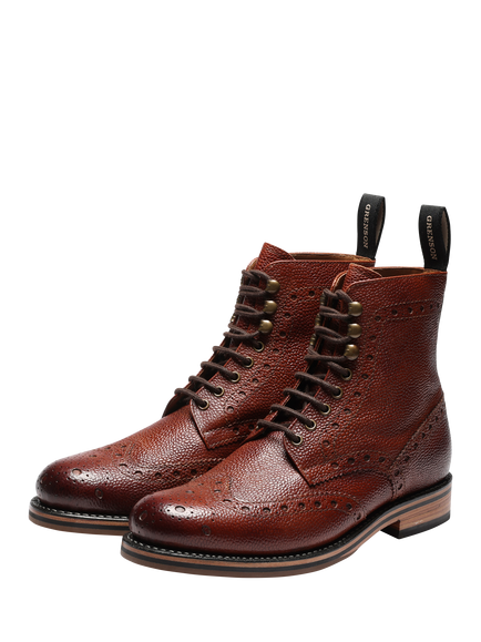 Grenson Fred Leather Lace Up Brogue Ankle Boots, Cognac - view 2, Cognac