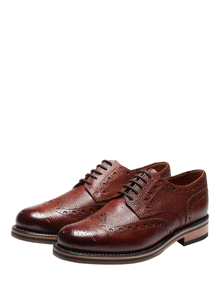 Grenson Archie Leather Brogues, Cognac - view 2, Cognac