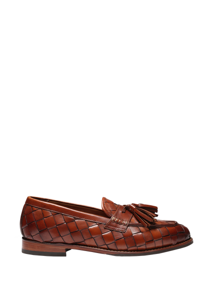 Grenson Frank Woven Leather Tassel Loafers, Tan, Tan