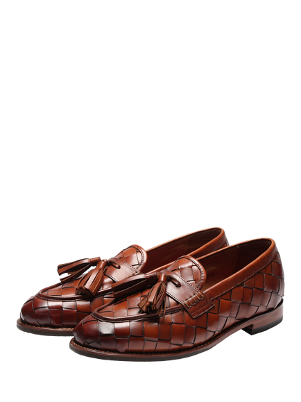Grenson Frank Woven Leather Tassel Loafers, Tan - view 2, Tan