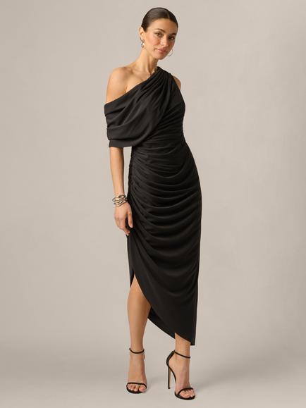 Adrianna Papell Adrianna By Adrianna Papell Artisan Asymmetric Jersey Long Dress, Black, Black