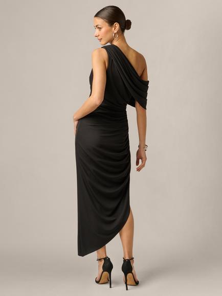 Adrianna Papell Adrianna By Adrianna Papell Artisan Asymmetric Jersey Long Dress, Black - view 2, Black