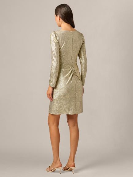 Adrianna Papell Foiled Knit Draped Dress, Light Gold - view 2, Light Gold
