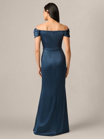 Adrianna Papell Layered Bodice Bardot Gown, Dark Navy - view 2, Dark Navy
