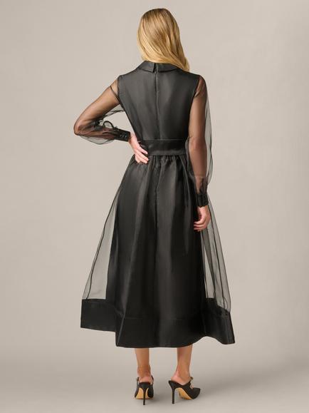 Adrianna Papell Organza Ankle Shirt Dress, Black - view 2, Black