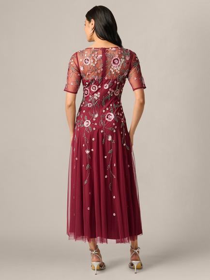 Adrianna Papell Petite Beaded Mesh Ankle Dress, Mahogany - view 2, Mahogany