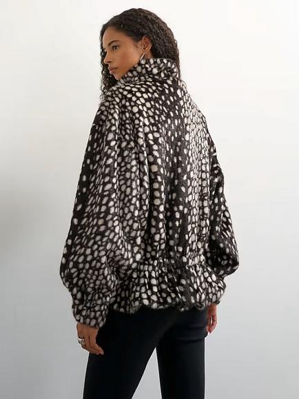 Topshop Faux Fur Deer Print Cinch Hem Jacket, Brown/Cream - view 2, Brown/Cream