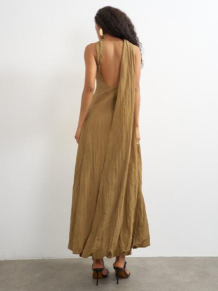Topshop Sleeveless Cowl Neck Maxi Dress, Camel - view 2, Camel