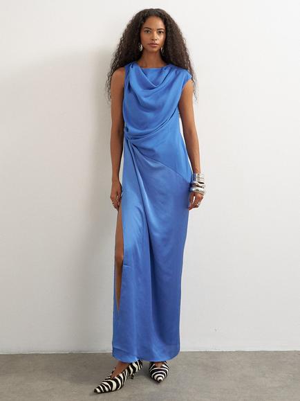 Topshop High Cowl Neck Sleeveless Maxi Dress, Blue, Blue