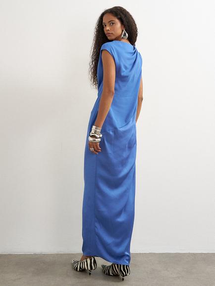 Topshop High Cowl Neck Sleeveless Maxi Dress, Blue - view 2, Blue