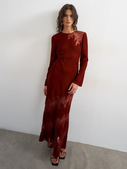 Topshop Lace Detail Velvet Maxi Dress, Rust, Rust